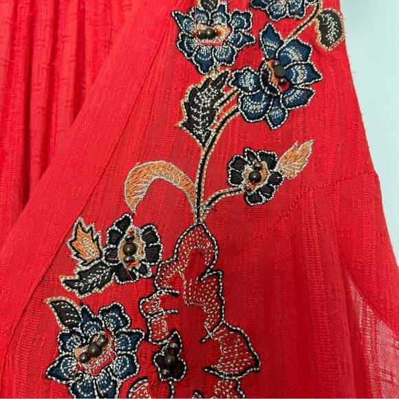 Free people red embroidered sleeveless duster button front dress XS - Picture 3 of 12